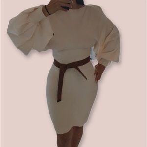 Louis Vuitton Ivory Belted Wool Dress Sz Small